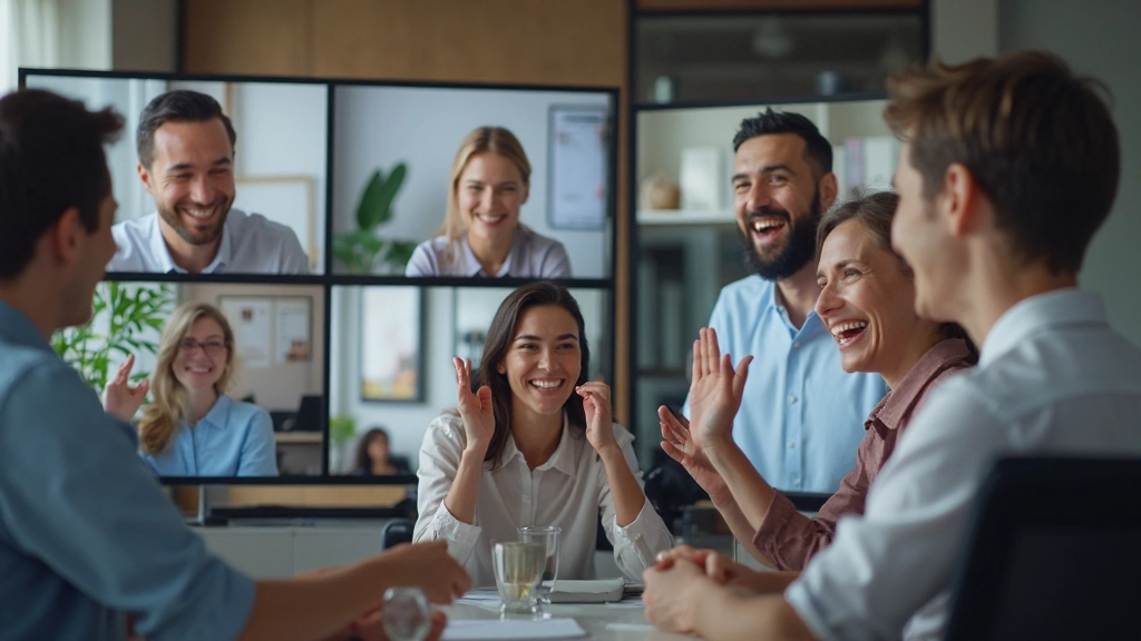 Команда празднует достижения на виртуальной встречи