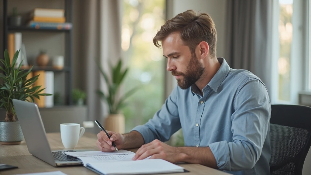 Сбалансированный рабочий стол с организованными материалами, часами и планировщиком